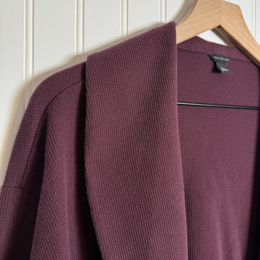 Ann Taylor Waffle Open Cardigan Plum Purple Women’s Size Large - Picture 8 of 9